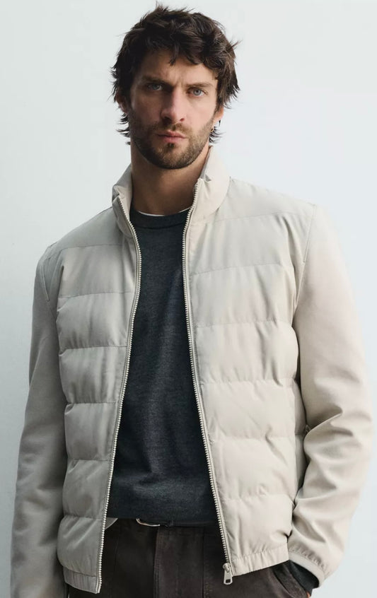 WHITE HYBRID PUFFER JACKET REGULAR FIT